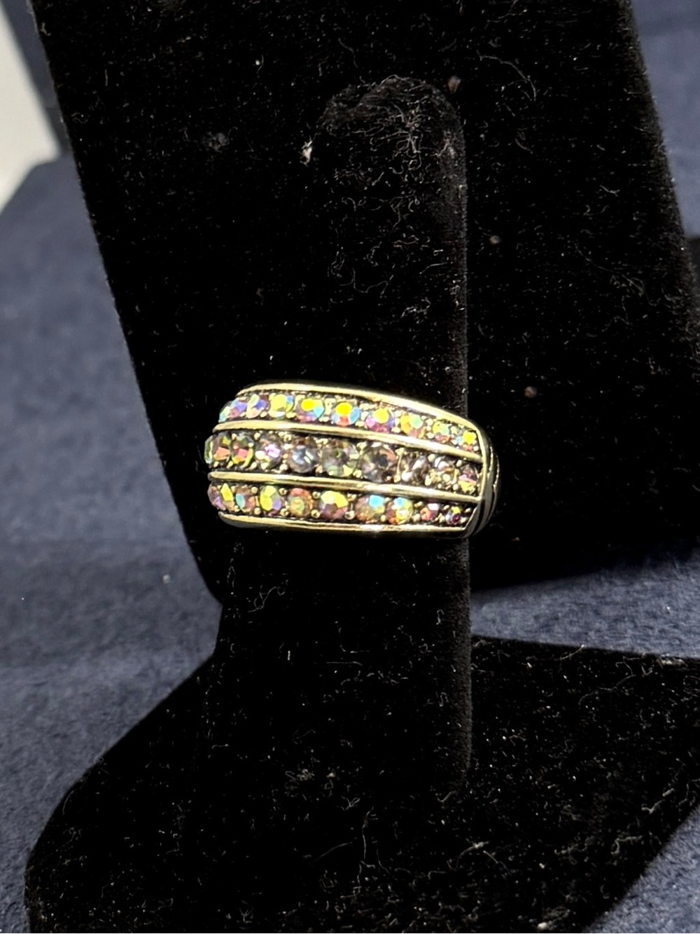 HEIDI DAUS Aurora Borealis Rhinestones Gold-Tone Dome Ring; Size 6.75